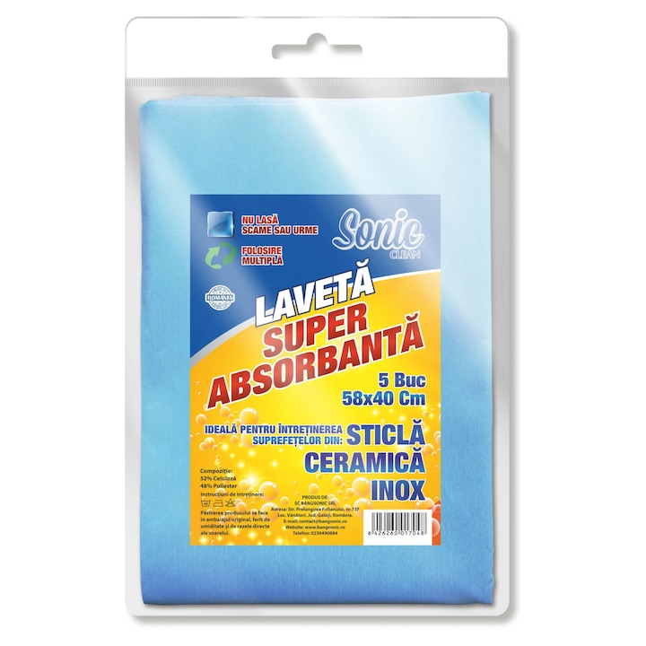 Laveta super absorbanta Bangsonic, 58 x 40 cm, 5 buc / set