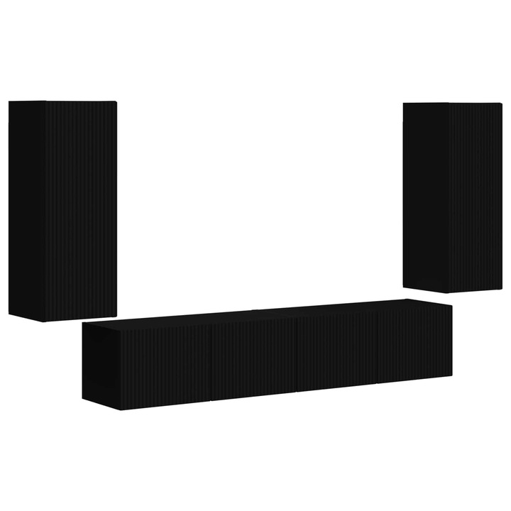 vidaXL Set Dulap pentru Televizor Montat pe Perete 4 pcs Negru