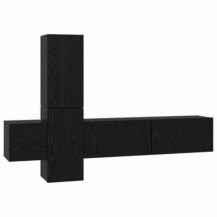 vidaXL Set comoda TV Pe perete 5 pcs Stejar Negru Lemn compozit