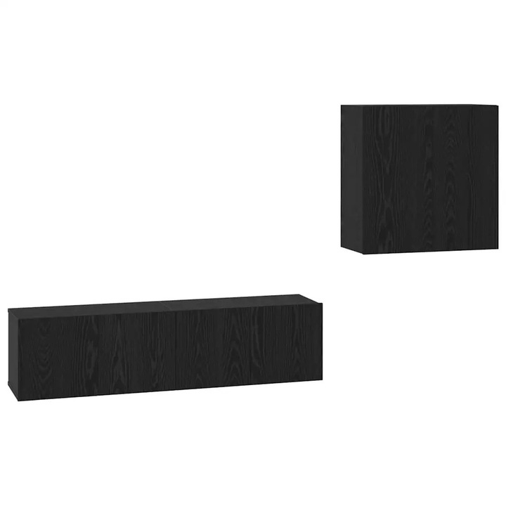 Set comoda TV montata pe perete, vidaXL, stejar negru, lemn compozit, 120x30x30cm, 2 usi, 4 rafturi