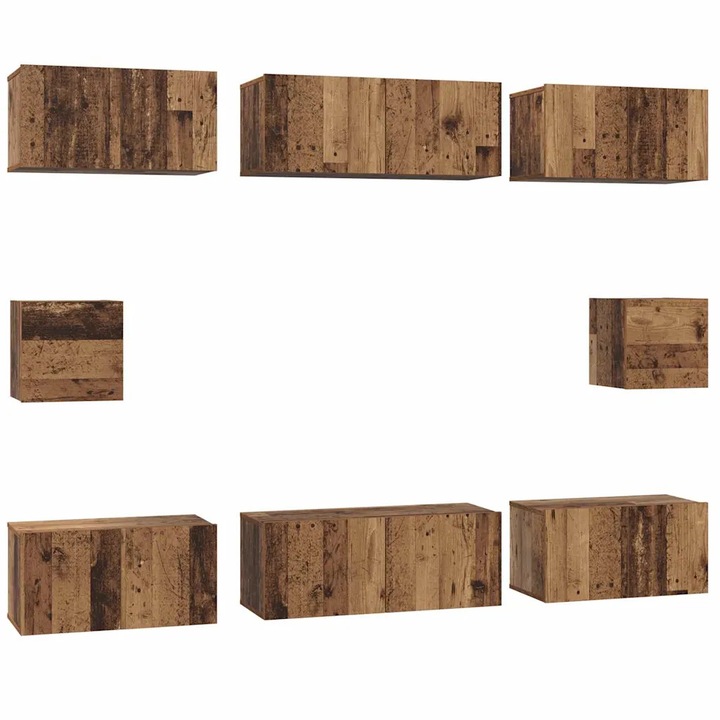 Set comoda TV Pe perete 8 pcs vidaXL, Stejar Artizanal Lemn compozit