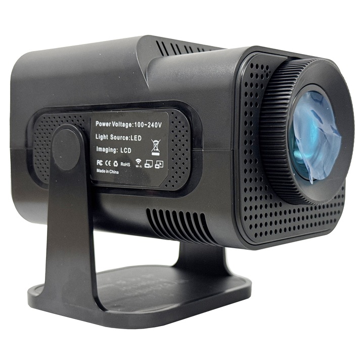Videoproiector Portabil cilindric, Inteligent pentru jocuri, ULTRA HD 4K 1920 x 1080, Wireless, Compatibil cu Android / iOS, Alb