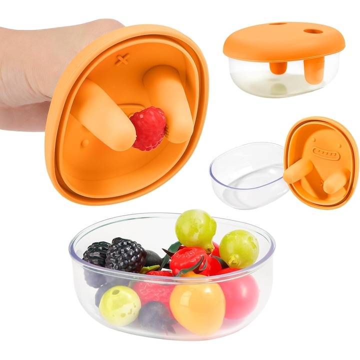 YDCY™ Cutie etansa 2 in 1 pentru gustari, cutie portabila pentru depozitarea alimentelor, cutie reutilizabila pentru gustari, cutie etansa pentru gustari cu capac din silicon, mentine mainile curate, ideala pentru calatorii, birou si camping (portocaliu)