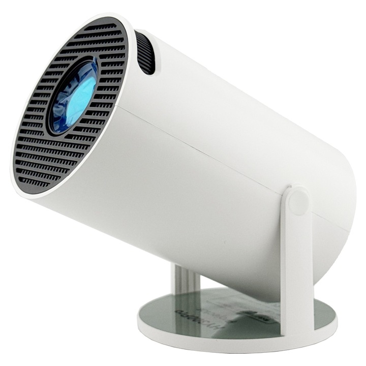 Video Proiector Portabil cilindric HY300PRO, Leski, Inteligent, Full HD 1080 x 1280, Wireless, Compatibil cu Android/iOS, 17 x 10 x 9 cm, Alb