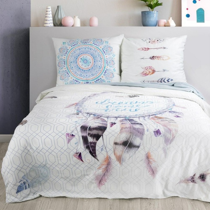 Pamut ágynemű 160x200 álomfogó fehér kék Merit Eurofirany