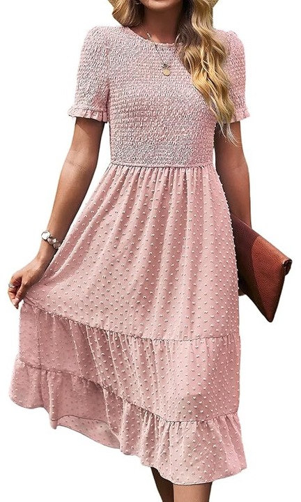 Rochie dama BebreezChic, marimea XL, Poliester, Decolteu Rotund, Lungime Midi, Culoare Roz