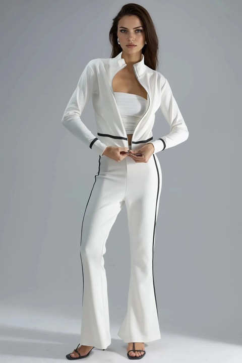 Compleu dama, HiCCUP, din doua piese, dungi, alb, jerseu