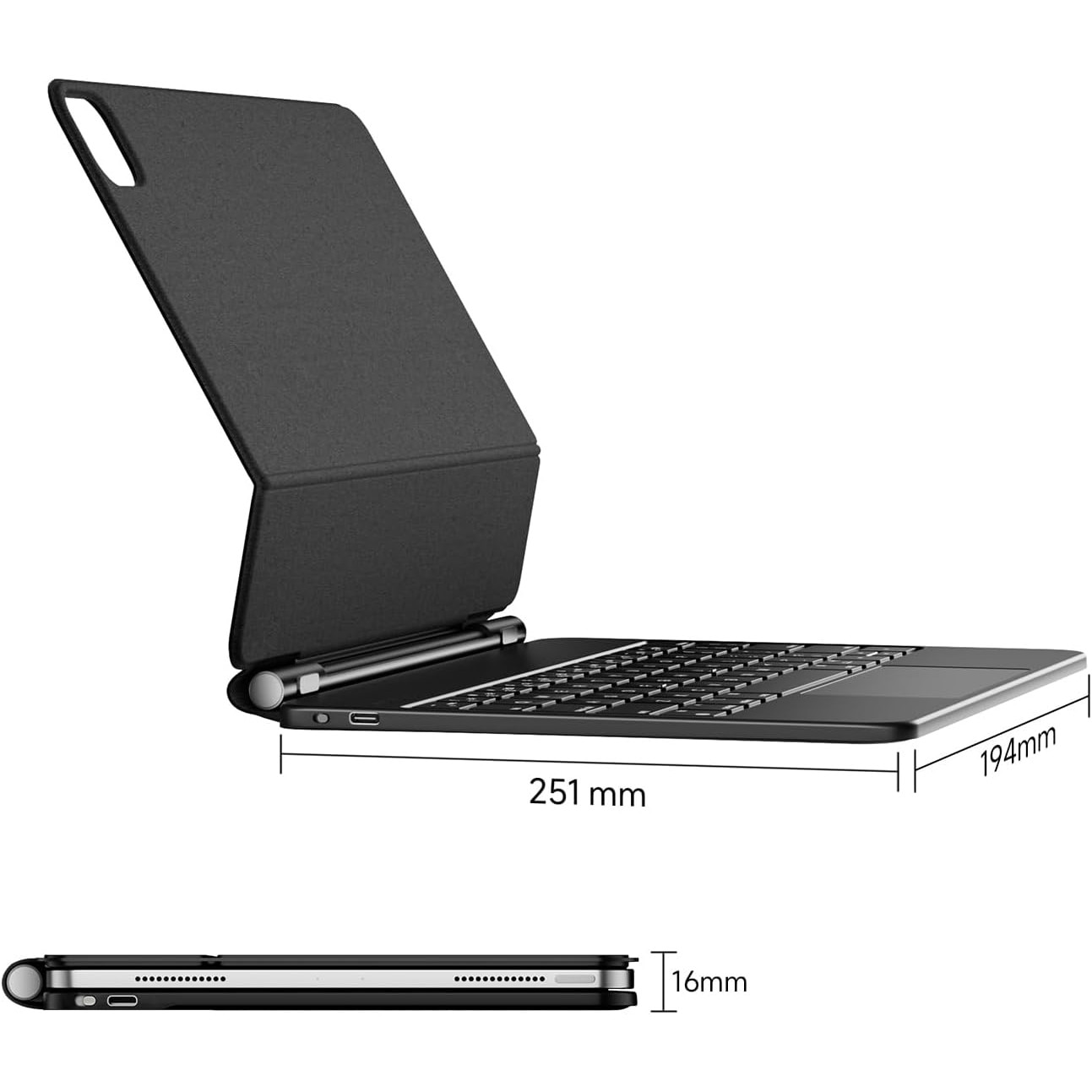 Husa cu tastatura iluminata pentru iPad Air 11 si Pro 11, 500 mAh, 7 culori, 0.57" grosime, negru