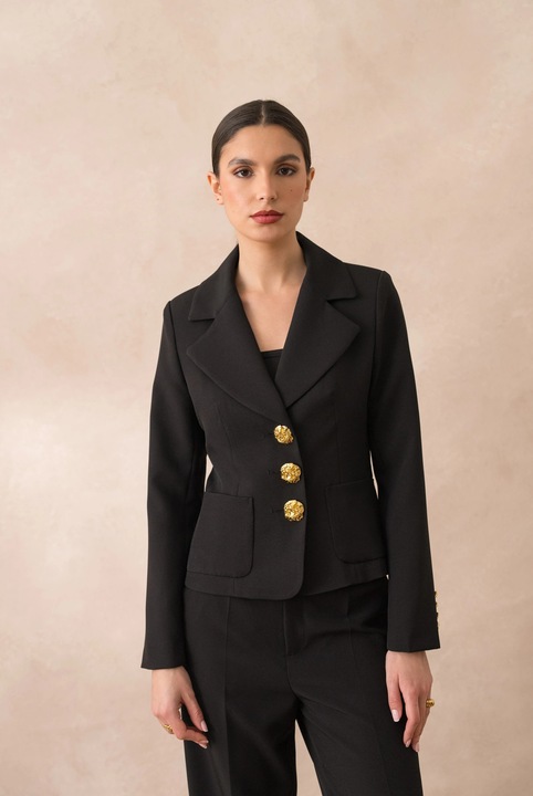 Sacou negru cambrat cu nastruri aurii 54, Negru