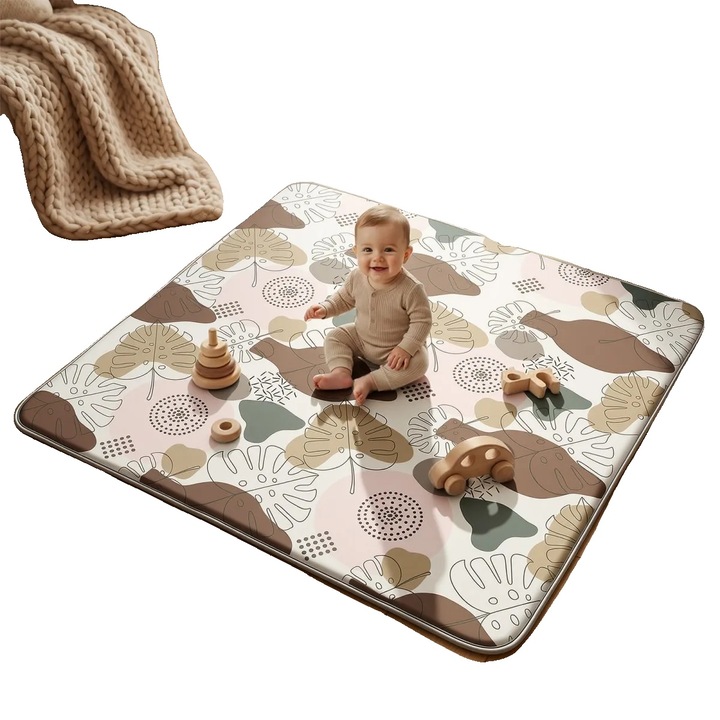 Детски килими, постелка за игра, дебела пяна, противоплъзгащ дизайн, 127x127см, каки