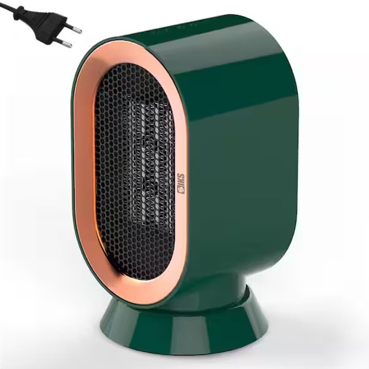 Aeroterma electrica SIKS, mini incalzitor portabil, 800/1200W, verde, 131x131x225mm