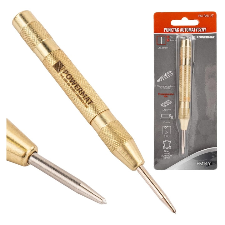 Punctator automat Powermat, 125 mm, otel crom-vanadiu, maner din alama
