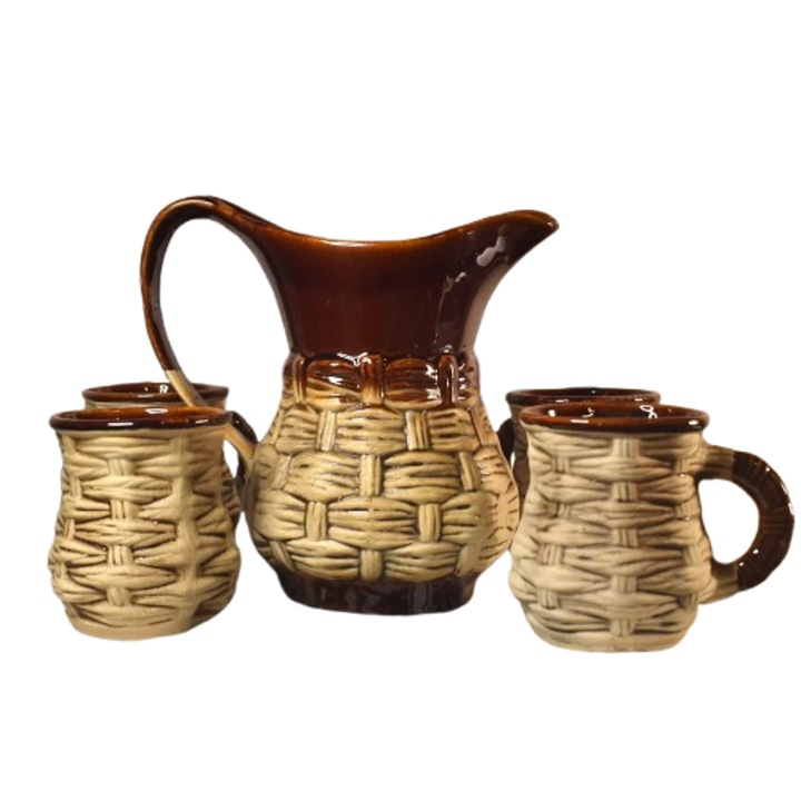 Set carafa traditionala din ceramica, cu 4 cani