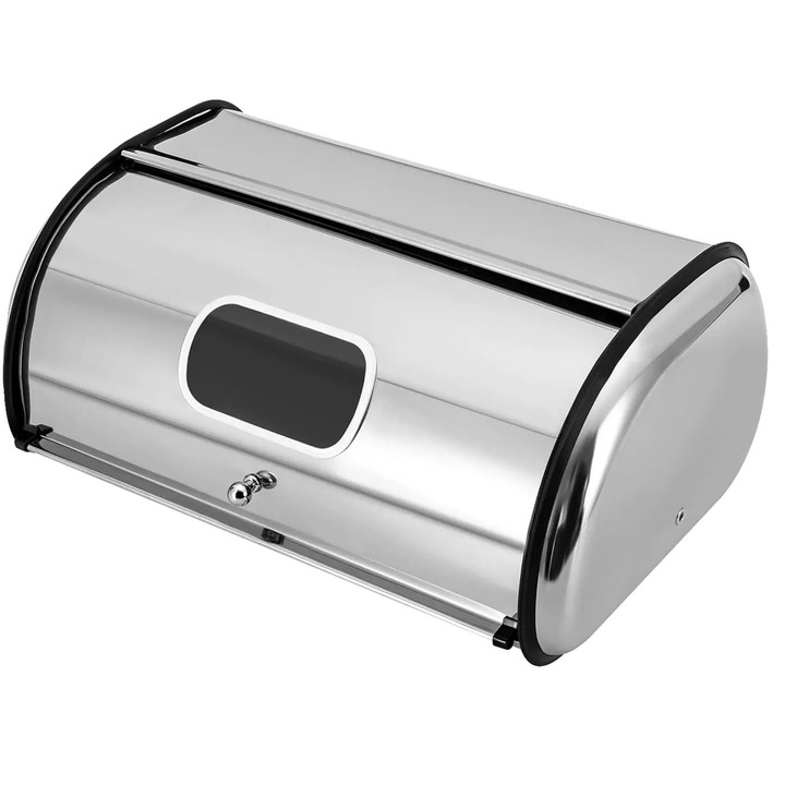 Kenyértartó doboz, rozsdamentes acél, feltekerhető tető, ezüst, 34x23x14.5cm, 10L