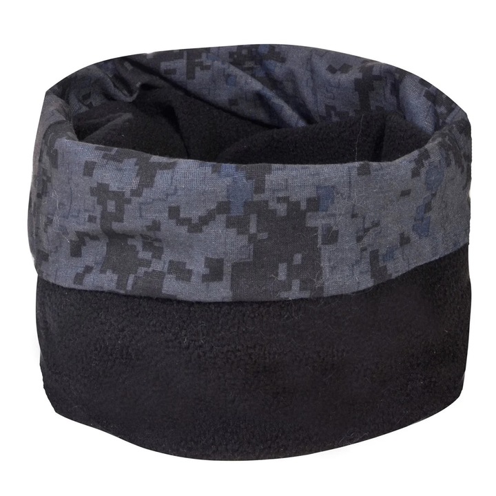 Fular circular sport fleece, negru-gri, 70x25cm