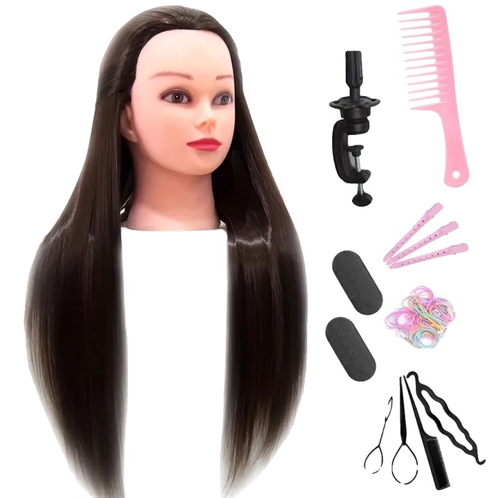 Set manechin pentru coafuri, 13 piese, negru, dimensiune standard