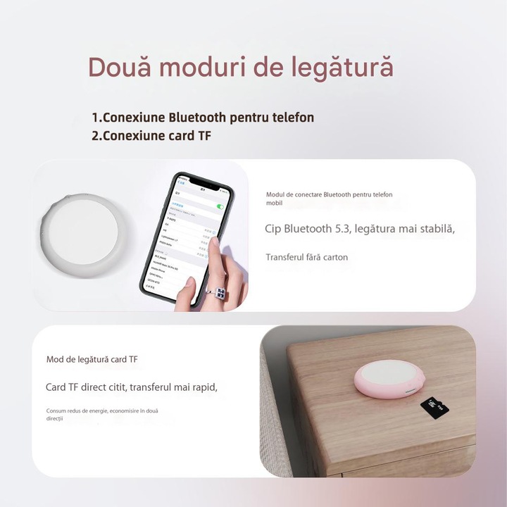 Апарат за бял шум, високоговорител за сън с костна проводимост, подходящ за деца и възрастни, два метода на свързване - Bluetooth и режим TF карта, 24 часа автономност, 280mAH батерия, помощ за сън, таймер, малък и преносим, розов