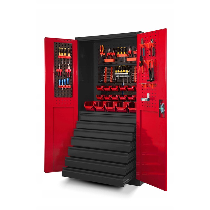 Sifonier metalic DAREK, Jan Nowak, antracit-rosu, 7 sertare, 185x92x50cm