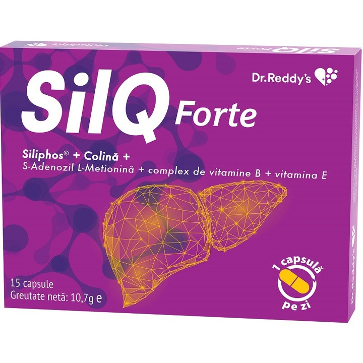 Supliment alimentar Dr. Reddy's SilQ Forte, 15 capsule, cu silibină și complex de vitamine B, pentru sănătatea ficatului