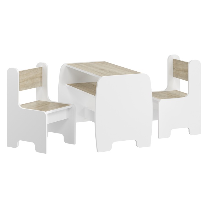Set masuta cu 2 scaune pentru copii 2-8 ani Alb + Maro (Sanoma) din Pal