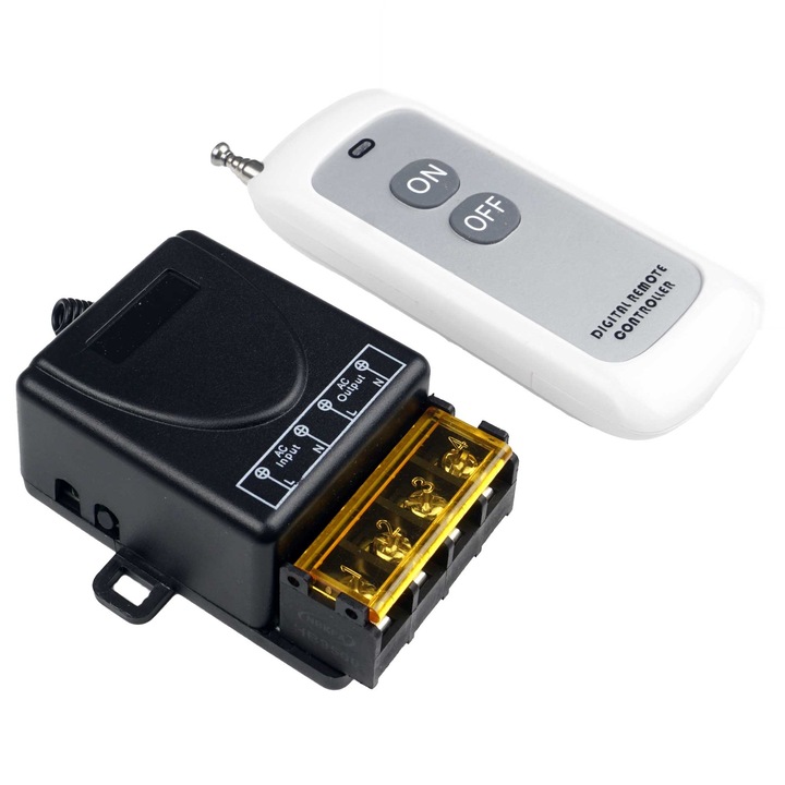 Comutator wireless, releu radio, telecomandat, 433 MHz, cu telecomanda, 500 m, 30 A, 230 V