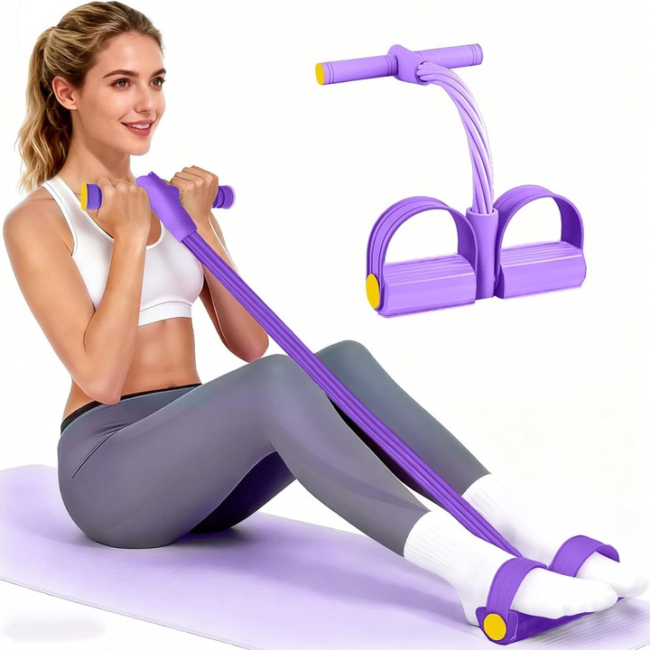 Banda de rezistenta elastica Yoga Pedal Puller, Fitness, violet, 6 tevi, sistem de prindere sigur