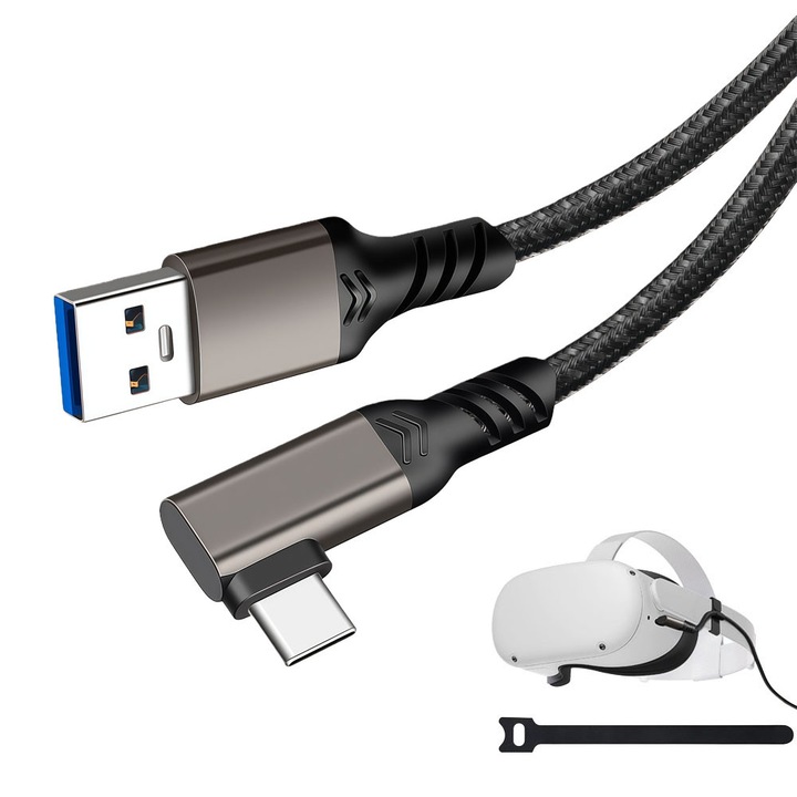 VR Link кабел, 1м, USB 3.2 Gen2, 10Gbps, черен/сив