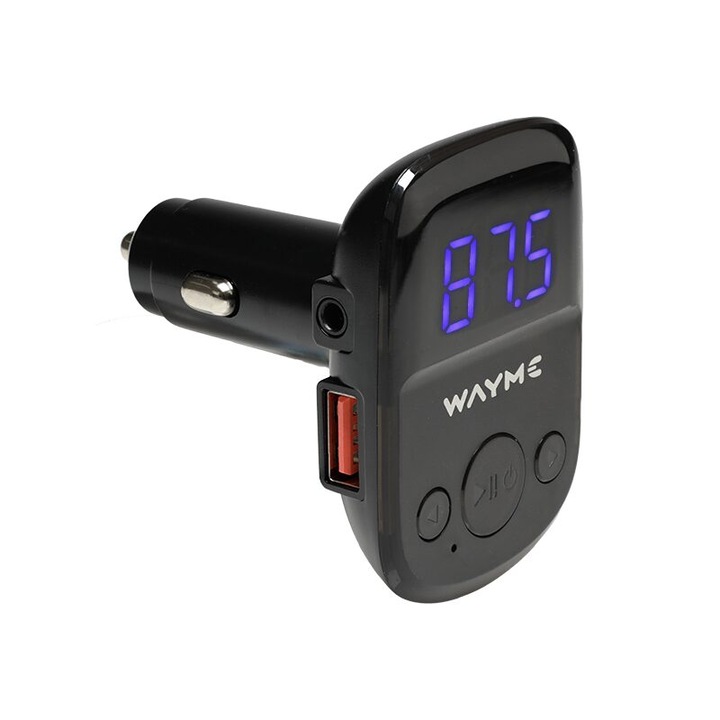 FM Bluetooth adó, MP3, 12-24V, LED voltmérővel, 2xUSB gyorstöltés QC3.0, AUTO-ID, Jack 3.5mm, Kihangosító, Micro SD, 63017 WAYME