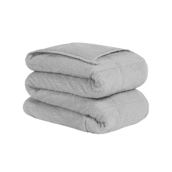 Patura ponderata pufoasa si matlasata, Teddy Fleece, Sherpa, 125x150 cm, 4 kg, gri, Ofah WB150