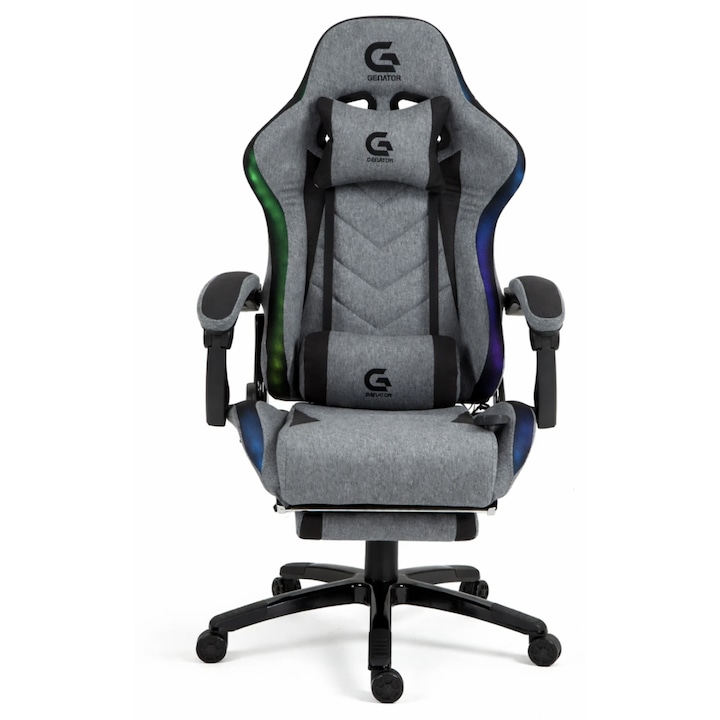 Scaun Gaming, TOPSCAUNE®, Scaun Gaming Cu Masaj, Incalzire Integrata, Iluminare LED RGB Ambientala, Boxe Bluetooth Incorporate, Functie Sezlong Cu Inclinare 90–155°, Suport Picioare Extensibil, Material Textil Confortabil, Scaun Gaming Premium, Gri Negru