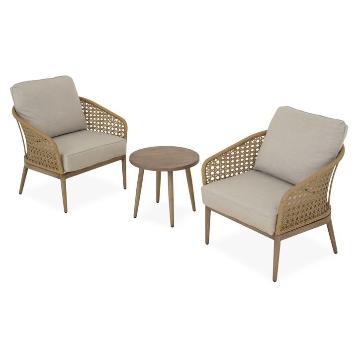 Set mobilier gradina/terasa 2 fotolii si masuta, Maison Mex CORAL, maro/alb