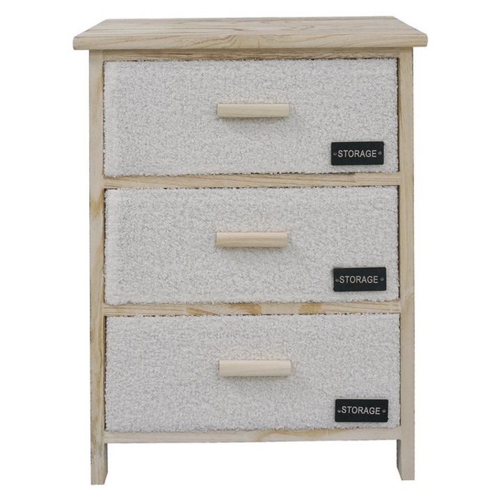 Comoda lemn maro textil bej negru 40 x 29 x 58 cm