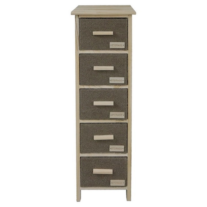 Comoda lemn maro textil maro negru 26 x 32 x 98 cm