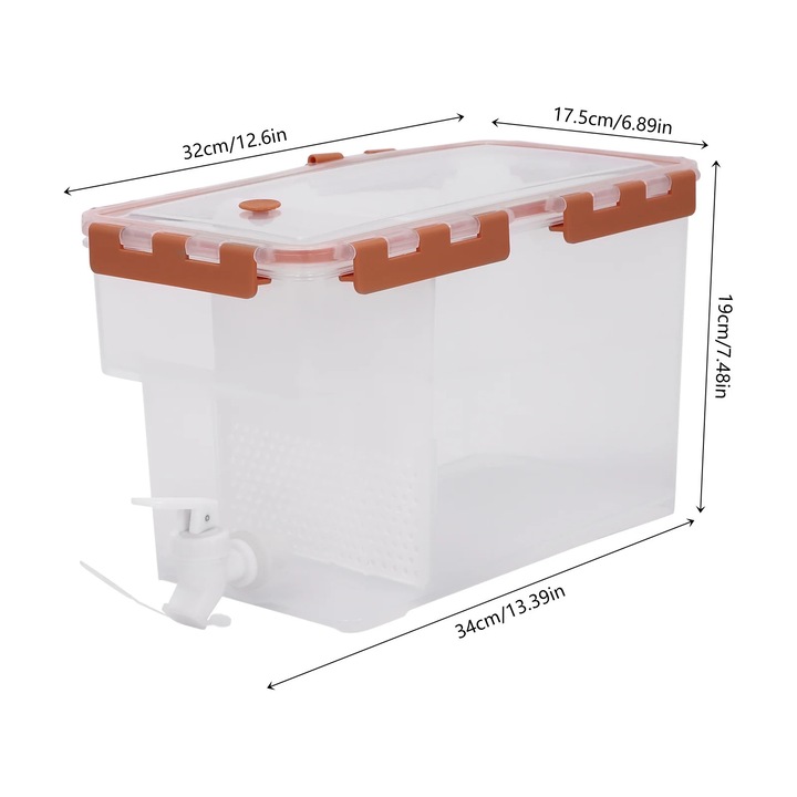 Recipient apa rece, dozator bauturi 6 l, plastic, pentru limonada si suc, portocaliu