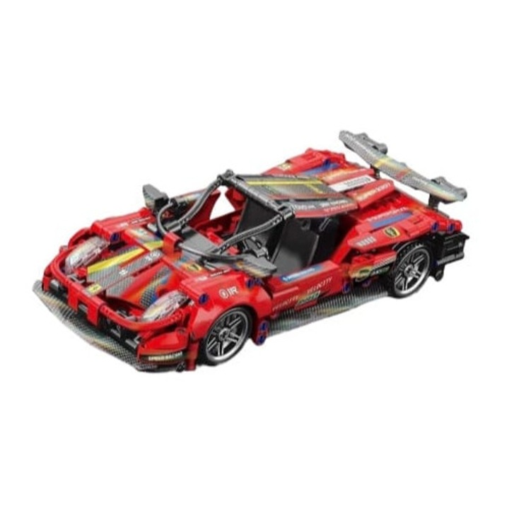 Set de constructie, Masinuta Ferrari, scara 1:18, rosu/multicolor, 426 piese