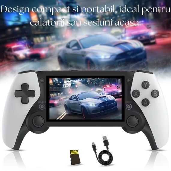 Consola Retro M25 LUKETO®, Display 4.3 Inch IPS, Procesor Quad Core A55 1.8GHz, Memorie 64GB, 20000 de Jocuri Preinstalate, Compatibila cu 25 Emulatoare, Joystick-uri 3D, Baterie 3000mAh, Sistem Linux, Design Portabil si Ergonomic, Negru/Alb