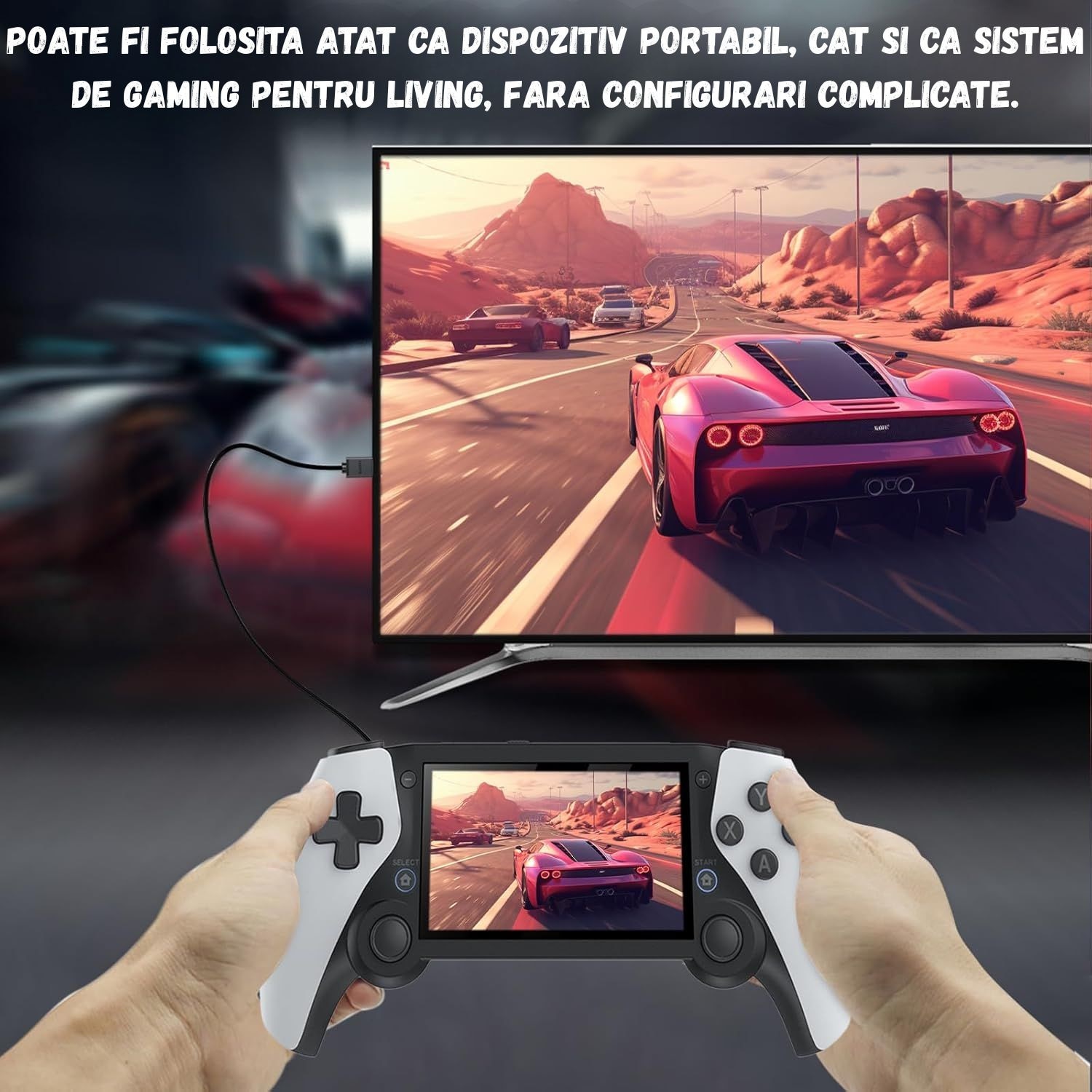 Consola Retro M25 LUKETO®, Display 4.3 Inch IPS, Procesor Quad Core A55 1.8GHz, Memorie 64GB, 20000 de Jocuri Preinstalate, Compatibila cu 25 Emulatoare, Joystick-uri 3D, Baterie 3000mAh, Sistem Linux, Design Portabil si Ergonomic, Negru/Alb