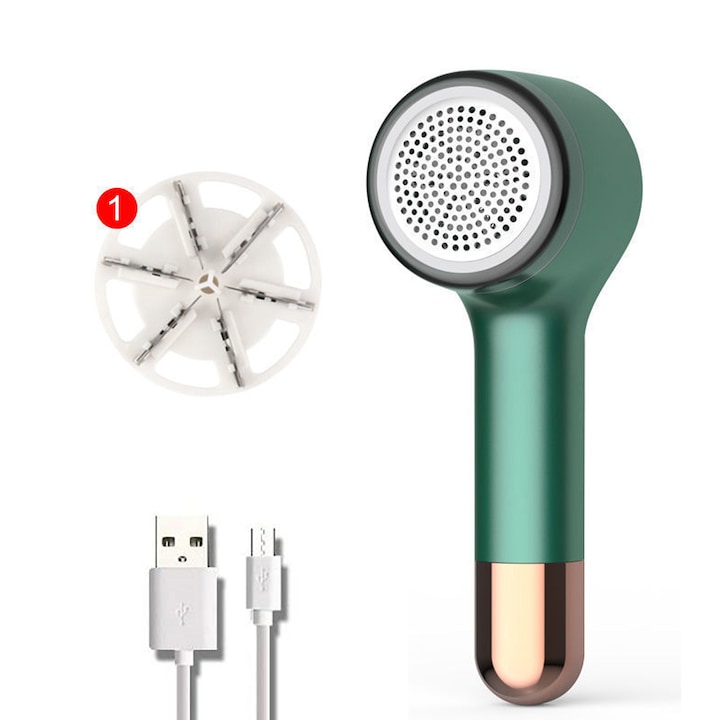 FooFoony Aparat de curatat scame portabil si reincarcabil prin USB-C, cu rola adeziva detasabila, lame din otel inoxidabil, protectie siguranta, operare cu un singur buton, pentru haine, mochete, tapiterie, canapele, 1 role + set lame rezerva, Verde