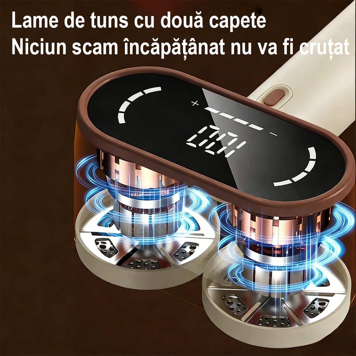 Aparat Curatat Scame Haine FooFoony, USB-C Reincarcabil, Autonomie Lunga, Cutit Reinventat Gros, Display LED, Curatare Profunda Fara Deteriorare Textil, pentru Haine din Bumbac, Lana, Polyester – Bej