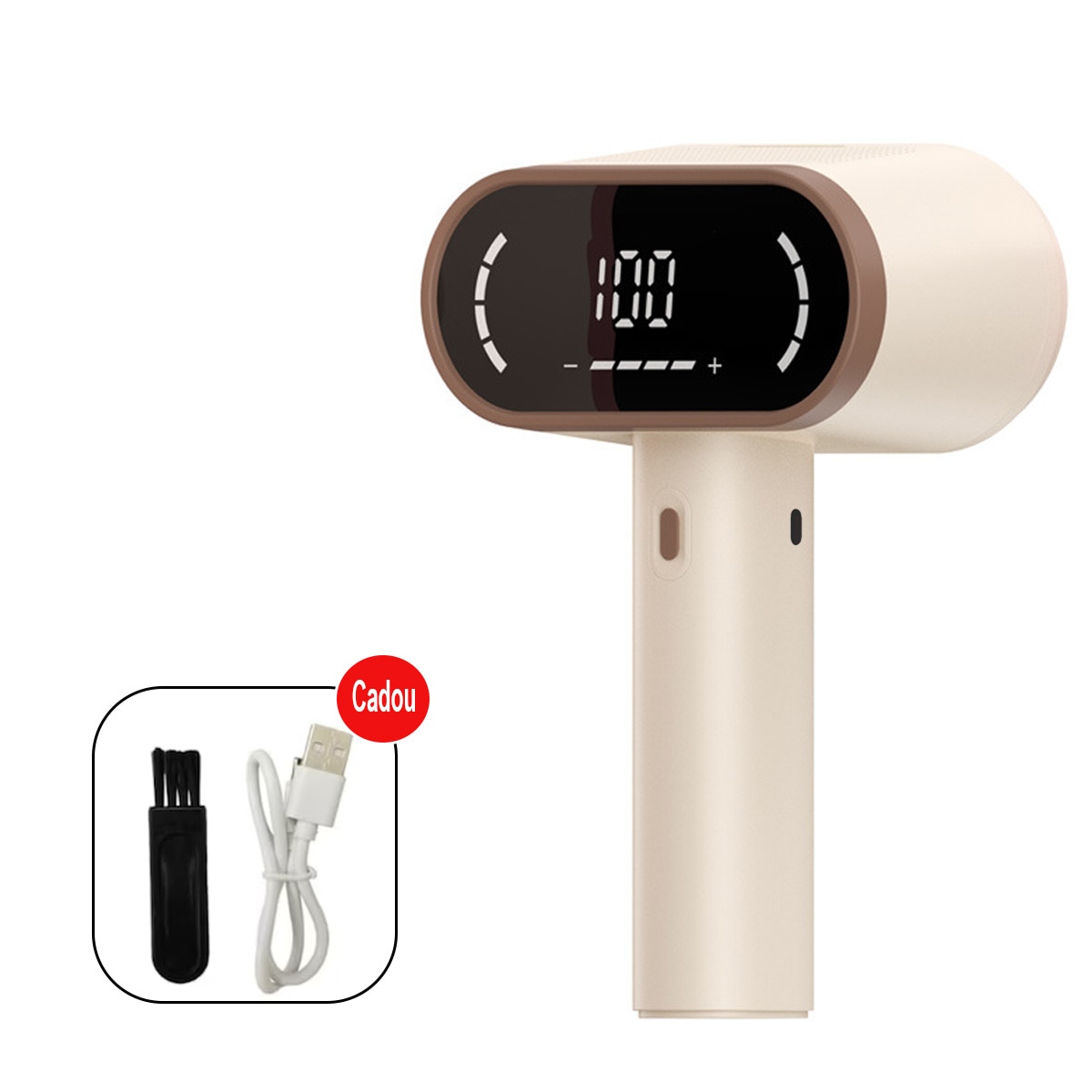 Aparat Curatat Scame Haine FooFoony, USB-C Reincarcabil, Autonomie Lunga, Cutit Reinventat Gros, Display LED, Curatare Profunda Fara Deteriorare Textil, pentru Haine din Bumbac, Lana, Polyester – Bej
