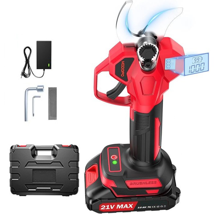 Ultrixe elektromos metszőolló, szénacél penge, 4 fokozatú beállítás, IPX5, 2000mAh akkumulátorok, töltővel és szállítótáskával együtt