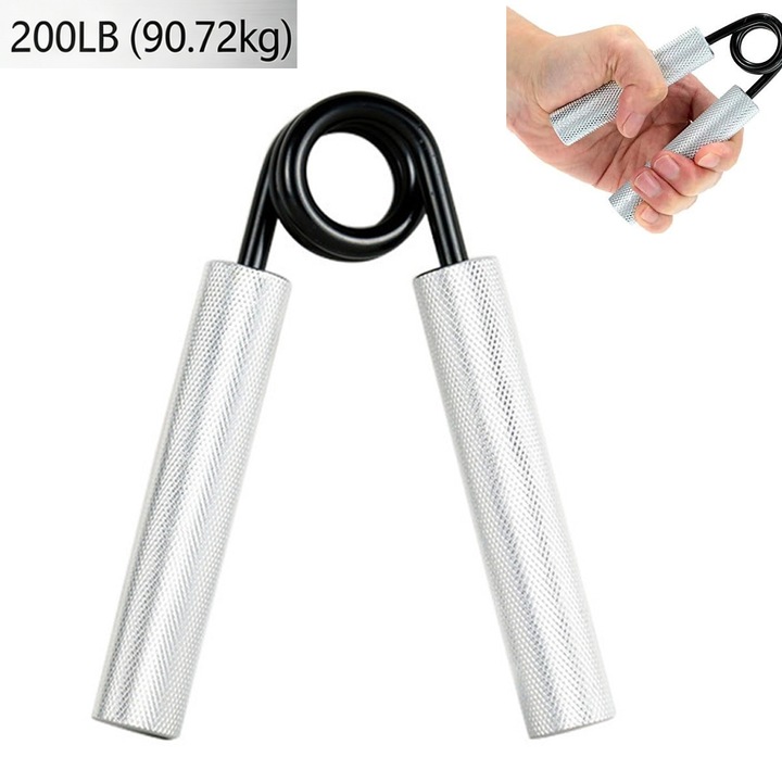 Flexor pentru mâini și încheieturi, FooFoony, 200LB, arc negru, mâner argintiu anti-alunecare