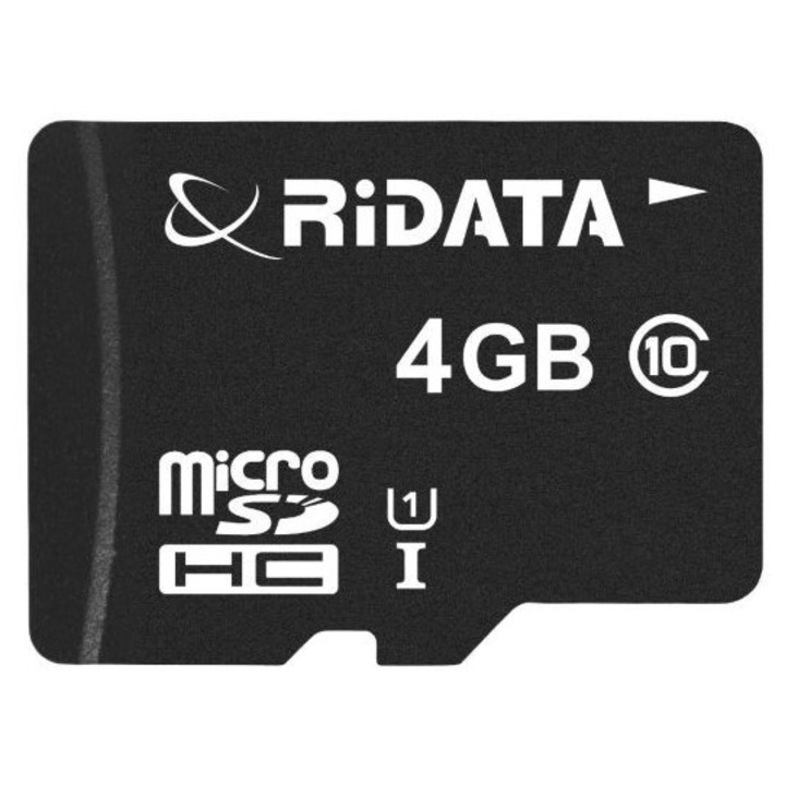 Card microSDHC fara adaptor, RiDATA Taiwan, capacitate 4GB, clasa 10, BULK