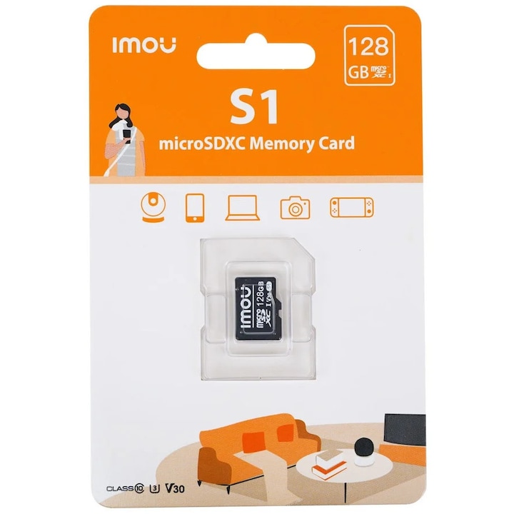 Card MicroSD, 128GB, Clasa 10, citire 95 Mbps, scriere 38 Mbps, IMOU, ST2-128-S1, MICROSD128-IMOU