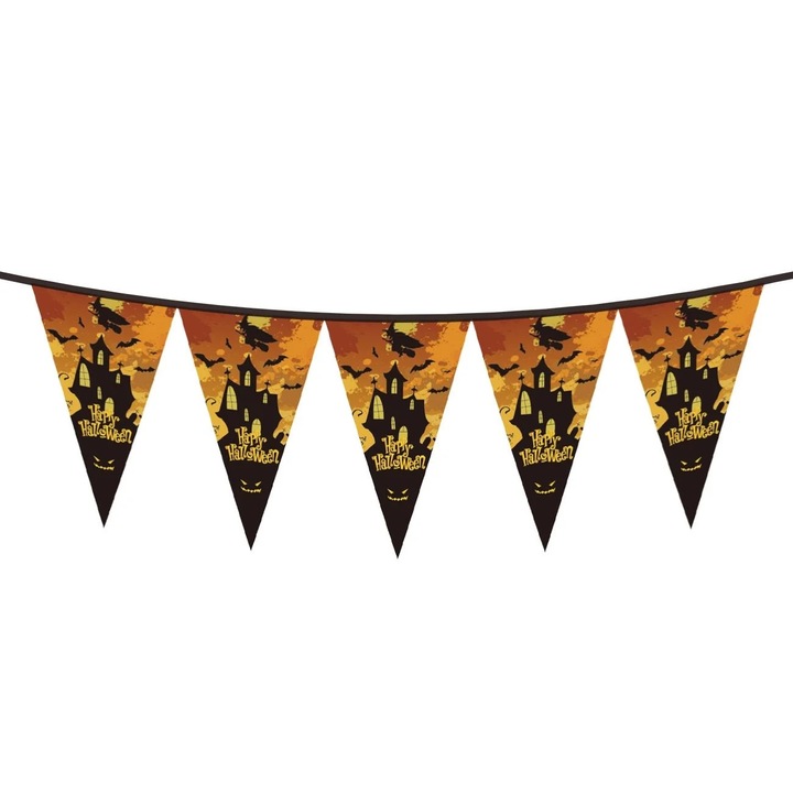 Ghirlanda cu Stegulete de Hartie cu Model Casa Inspaimantatoare de Halloween 10buc - 2,66cm