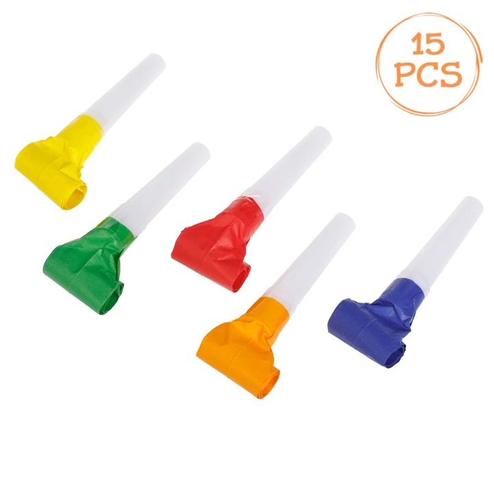 Suflatori de Petrecere din Hartie Colorata - 15buc