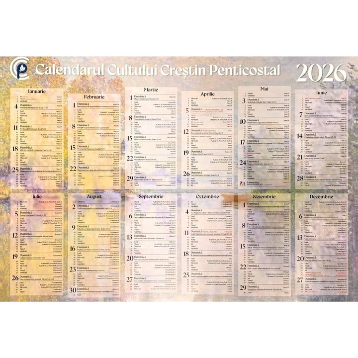Calendar de perete al Cultului Crestin Penticostal pentru anul 2026, o fila, 60 x 42, 5 cm
