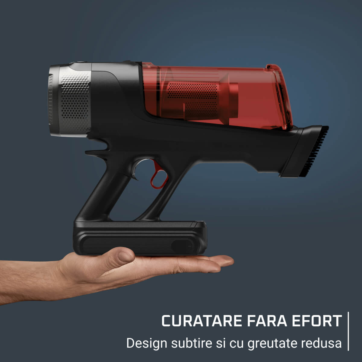 Aspirator vertical Rowenta X-Force Flex 13.60 Complete Animal RH9A93E0, 150 air watts, autonomie 60 min, filtrare 99.9%, recipient 0.65L, tub flex, iluminare LED, functie boost, rosu & argintiu