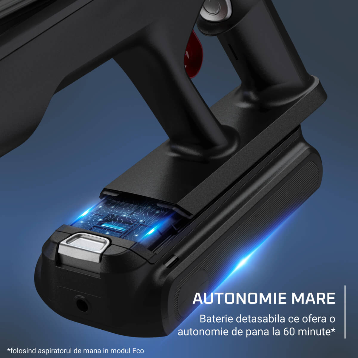 Aspirator vertical Rowenta X-Force Flex 13.60 Complete Animal RH9A93E0, 150 air watts, autonomie 60 min, filtrare 99.9%, recipient 0.65L, tub flex, iluminare LED, functie boost, rosu & argintiu