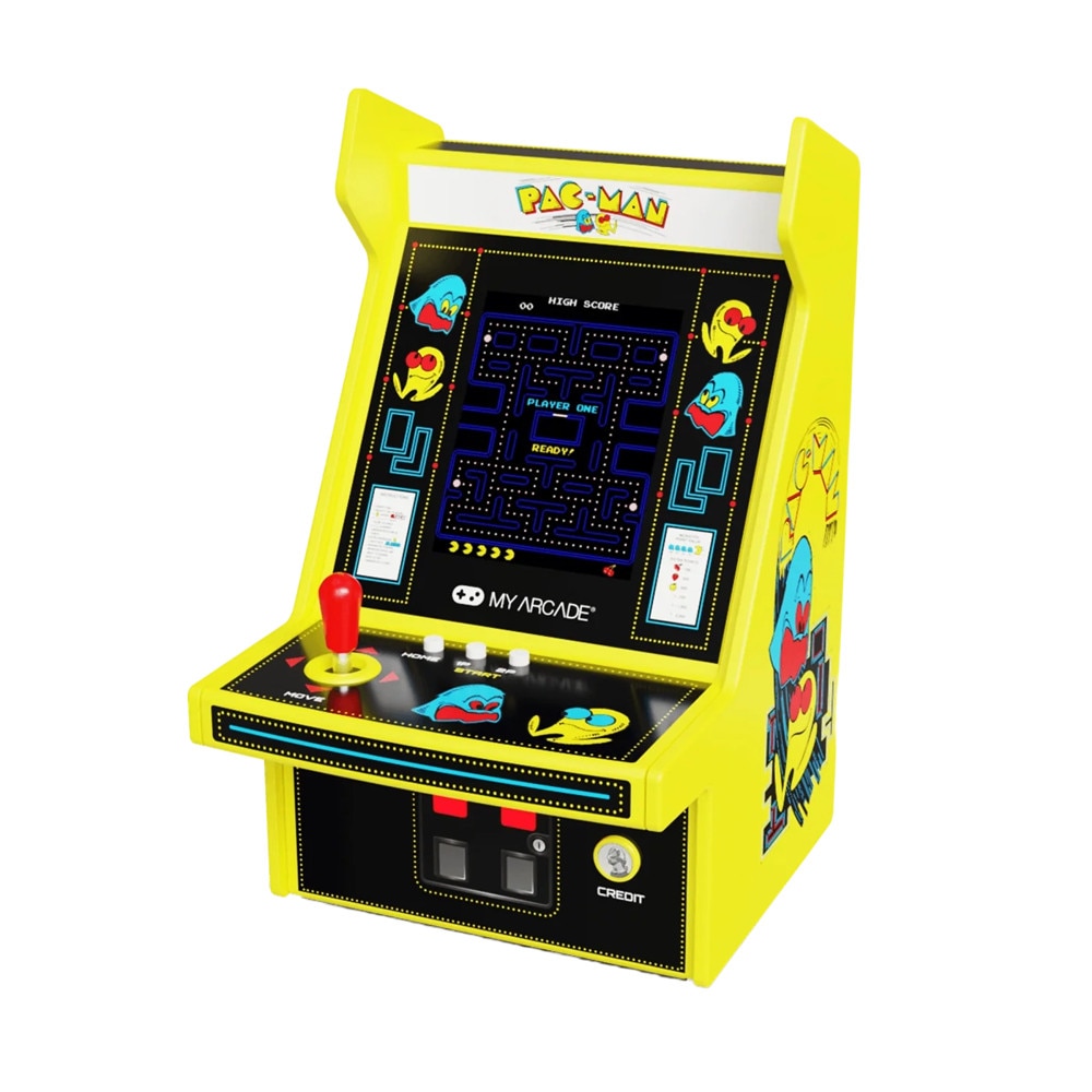 Mini consola verticala Pac-Man™ARCADE1UP, Micro Player Pro 6.7'', grafica originala, display color 2.75 inch, iluminare ajustabila, compacta si portabila, difuzor extern, adaptor casti, potrivit pentru game rooms, ideala cadou, multicolor